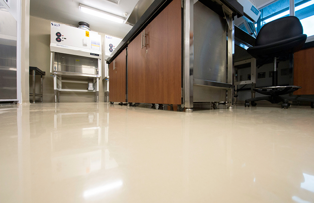 Flowcrete's self-levelling, solvent-free epoxy floor coating system, Flowshield SL, was installed on both these floors.